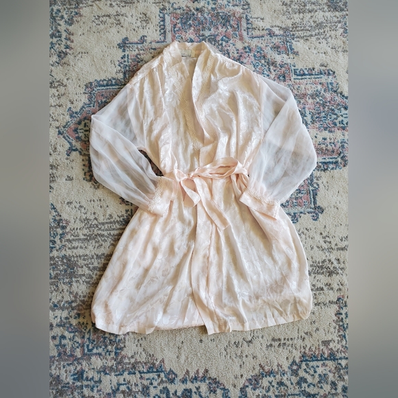 Vintage Y2K 90's Pale Pink 2 Piece Pajama Slip & Robe Set Size M Shabby Chic - Picture 3 of 13